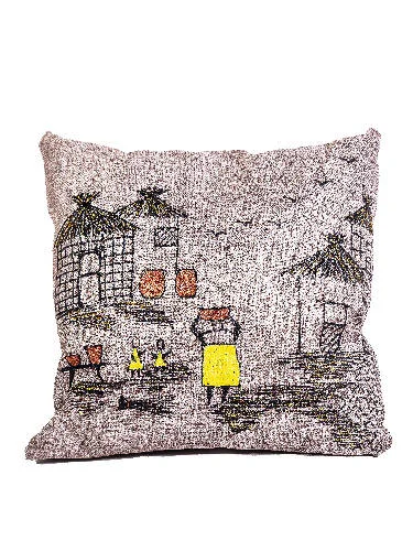 African Warli Fibre Throw Pillow