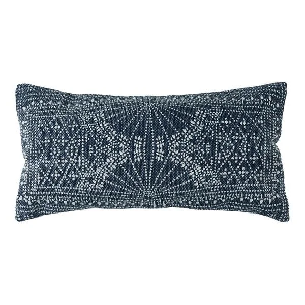 Benzara 12 x 24 Accent Pillow with Batik Print, Blue and White