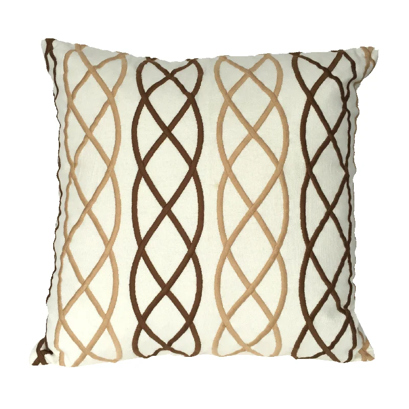 Benzara Contemporary Cotton Pillow with Lattice Details, White and Brown