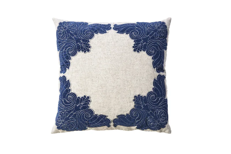 Benzara Contemporary Style Floral, Baroque Borders Set of 2 Throw Pillows, Indigo Blue