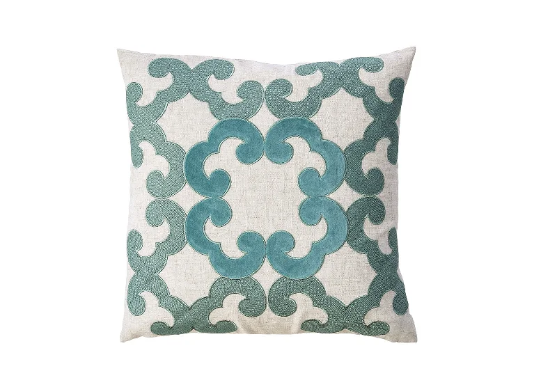 Benzara Contemporary Style Floral Designed Set of 2 Pillow Throws, Ivory and Teal Blue