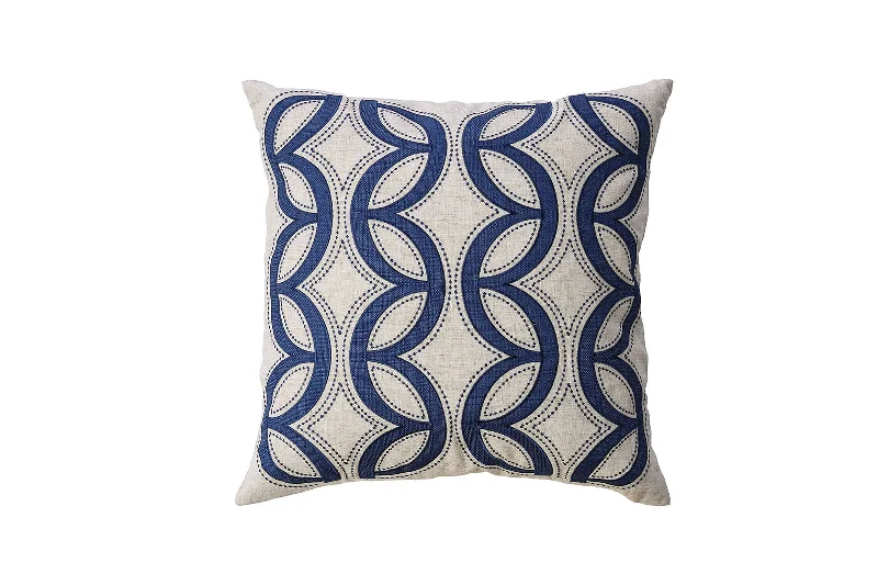 Benzara Contemporary Style Semi Circular Patterns Set of 2 Throw Pillows, Indigo Blue