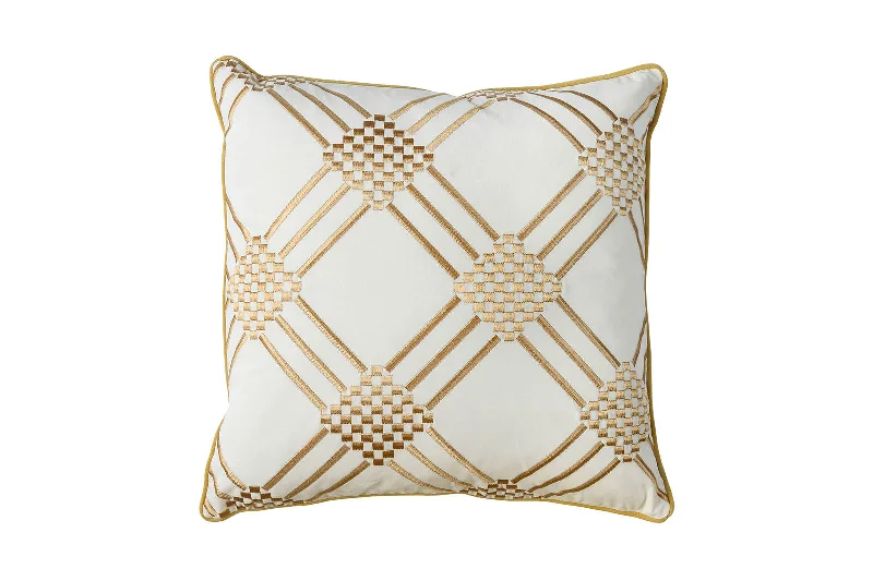 Benzara Contemporary Style Set of 2 Throw Pillows with Diamond Patterns, Ivory, Yellow