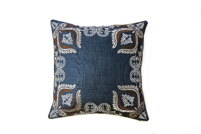 Benzara Contemporary Style Set of 2 Throw Pillows with Foliage and Feather Designs, Navy Blue