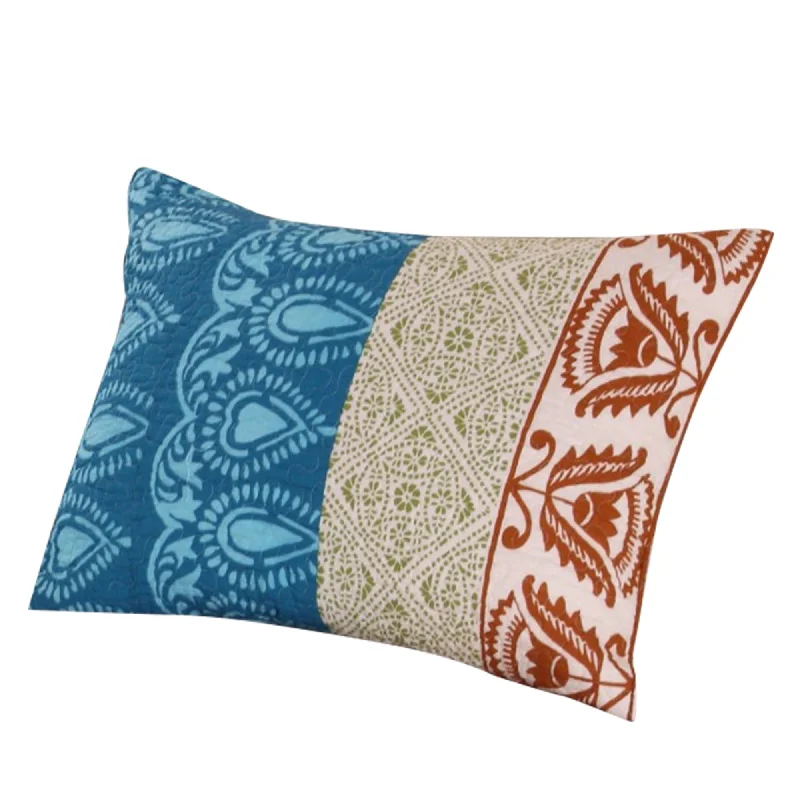 Benzara Garonne 36 x 20 Cotton Pillow Sham with Block Print, Multicolor