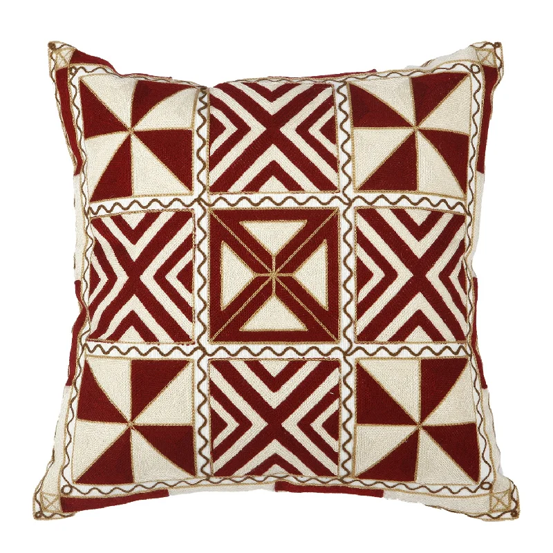 Benzara Mid Century Modern Style Pillow with Geometric Pattern, Red and Gold