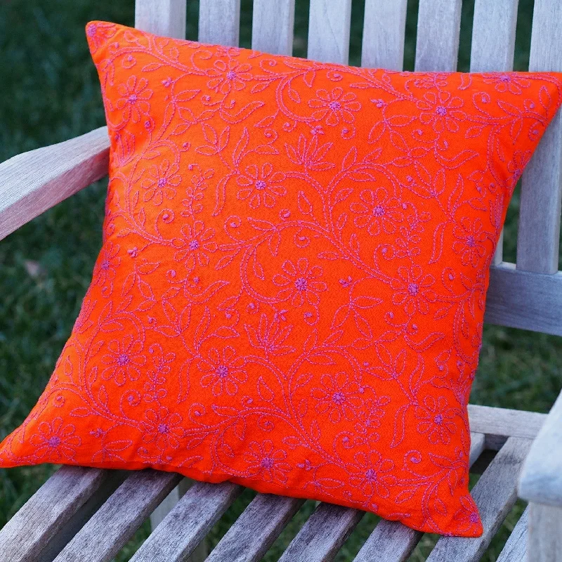 Orange Embroidered Pillow Cover