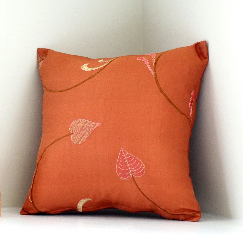 Orange Leaf Silk Pillow Cover