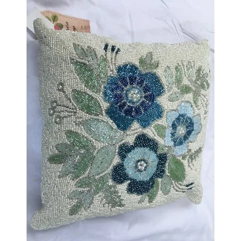 Primrose Vintage Hand-embroidered Beaded Decorative Throw Pillow