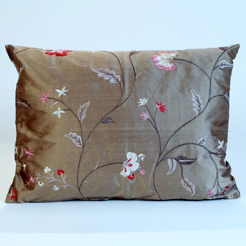 Sand Floral Silk Pillow Cover