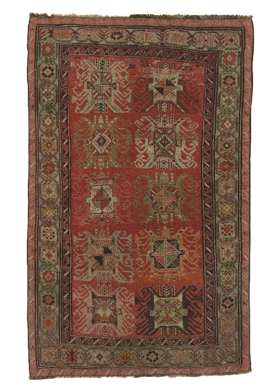 Caucasian Rug Azerbaijan Handmade Area Runner Antique Tribal 3'7"x6'0" (4x6) Orange Geometric Design #30738