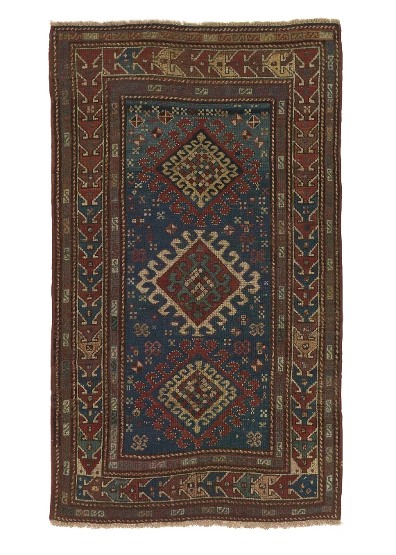 Caucasian Rug Shirvan Handmade Area Runner Antique Tribal 3'8"x6'6" (4x7) Blue Geometric Design #27513