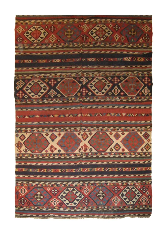 Caucasian Rug Shirvan Handmade Runner Tribal Antique 5'0"x10'9" (5x11) Multi-color Red Kilim Geometric Design #A10608