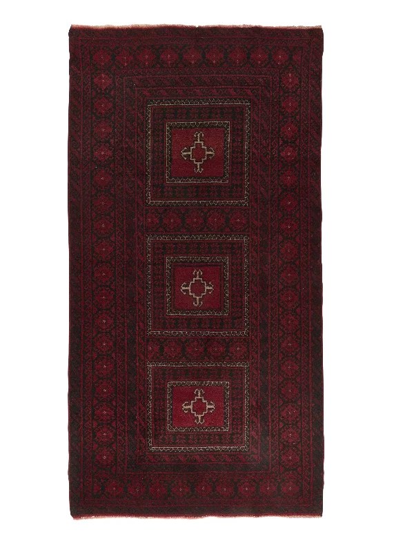 Oriental Rug Afghan Handmade Area Runner Tribal 3'9"x7'2" (4x7) Red Bokhara Design #33871