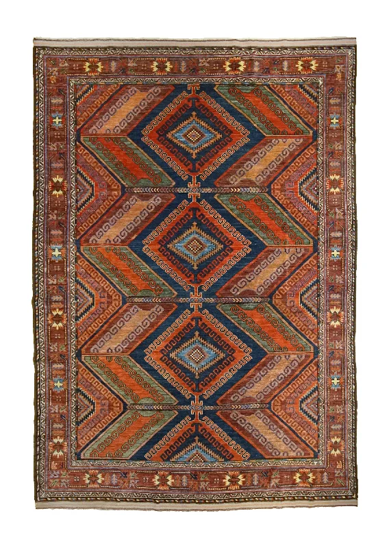 Oriental Rug Afghan Handmade Area Transitional Tribal 7'4"x10'2" (7x10) Red Geometric Baloch Design #A35099