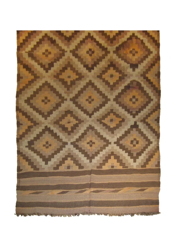 Oriental Rug Afghan Handmade Runner Tribal 4'11"x12'0" (5x12) Whites/Beige Brown Kilim Geometric Design #A10132