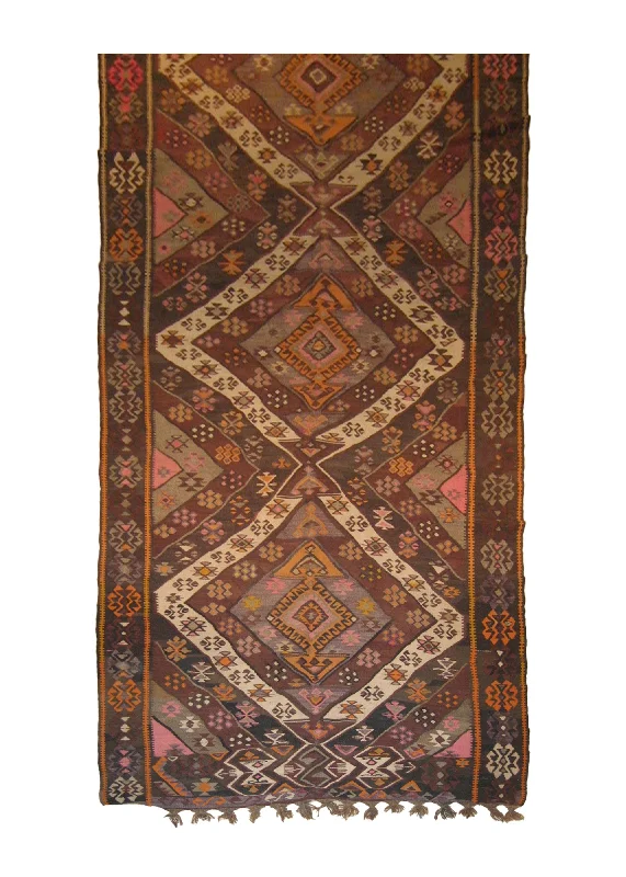 Oriental Rug Afghan Handmade Runner Tribal 5'4"x14'5" (5x14) Brown Geometric Design #A10310