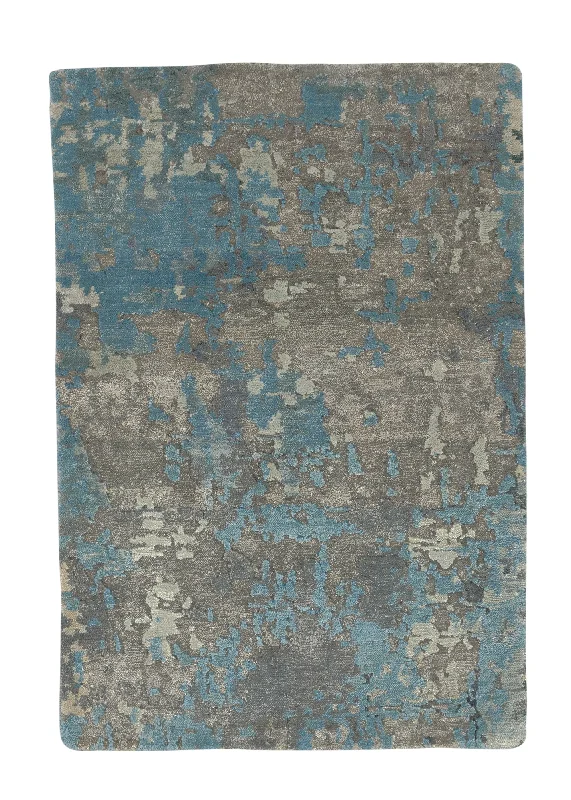 Oriental Rug Indian Handmade Area Sample Modern 2'0"x3'0" (2x3) Blue Gray Abstract Splatter Design #35228