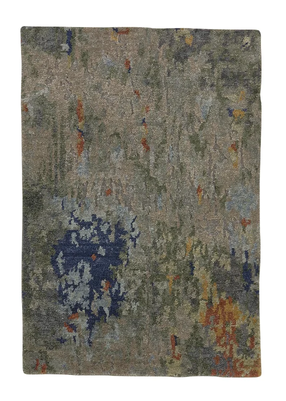 Oriental Rug Indian Handmade Area Sample Modern 2'0"x3'0" (2x3) Gray Multi-color Blue Abstract Design #35068