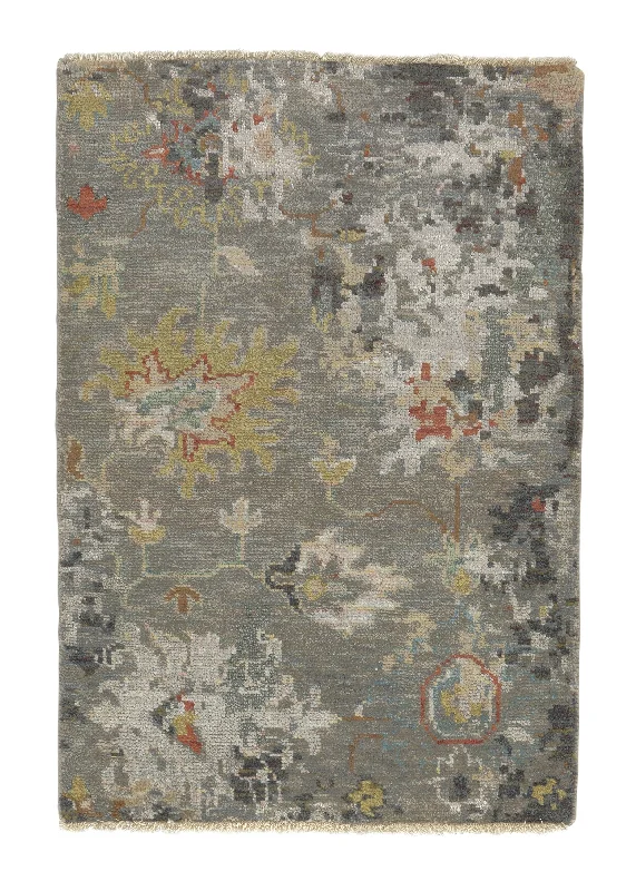 Oriental Rug Indian Handmade Area Sample Modern 2'0"x3'0" (2x3) Gray Erased Design #35251