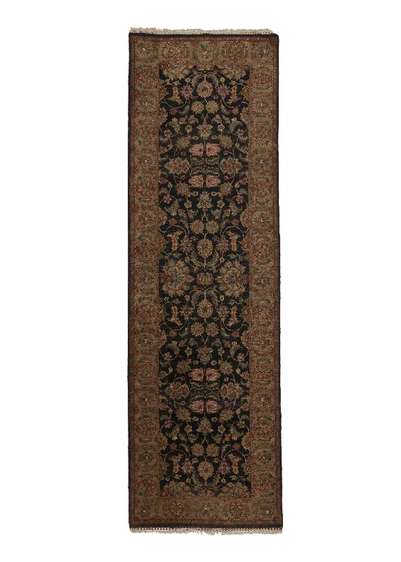 Oriental Rug Indian Handmade Runner Transitional 3'1"x9'9" (3x10) Black Jaipur Design #33559