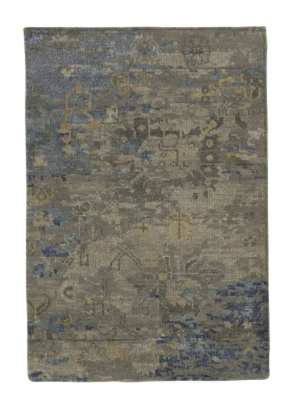 Oriental Rug Indian Handmade Area Sample Modern 2'0"x3'0" (2x3) Gray Blue Abstract Design #35205