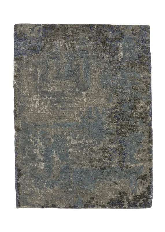 Oriental Rug Indian Handmade Area Sample Modern 2'0"x3'0" (2x3) Gray Blue Abstract Splatter Design #35254