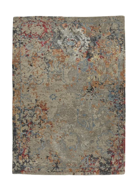 Oriental Rug Indian Handmade Area Sample Modern 2'0"x3'0" (2x3) Gray Red Yellow/Gold Abstract Erased Design #35265