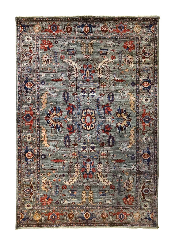 Oriental Rug Pakistani Handmade Area Transitional Tribal 6'0"x9'1" (6x9) Gray Blue Floral Heriz Design #A35057