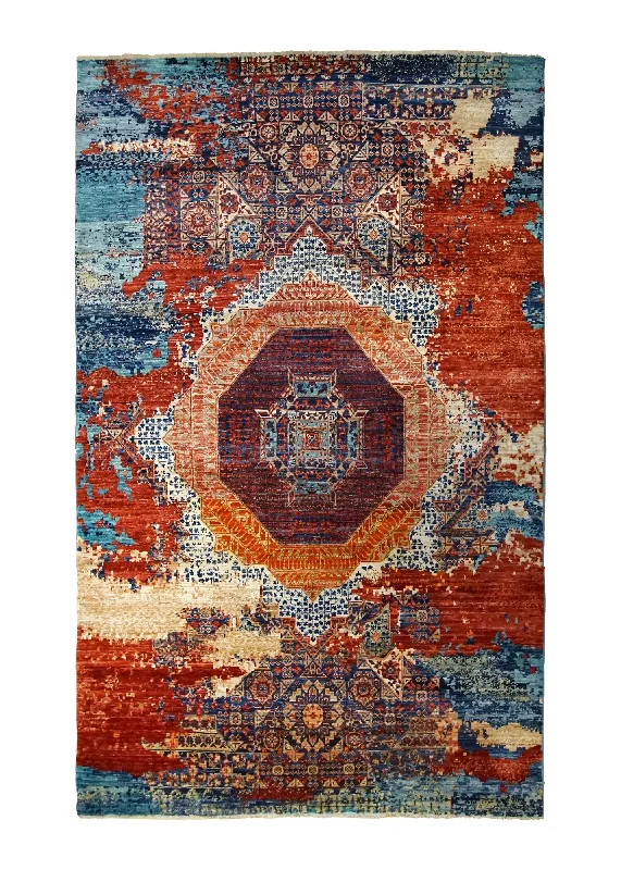 Oriental Rug Pakistani Handmade Area Transitional Tribal 5'10"x9'3" (6x9) Red Blue Mamluk Erased Design #A35058