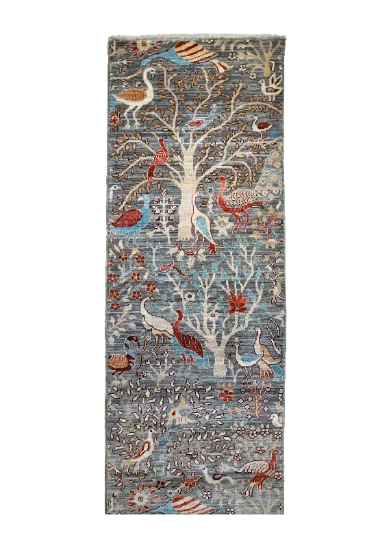 Oriental Rug Pakistani Handmade Runner Transitional 2'6"x11'0" (3x11) Gray Tree of Life Animals Design #A35065