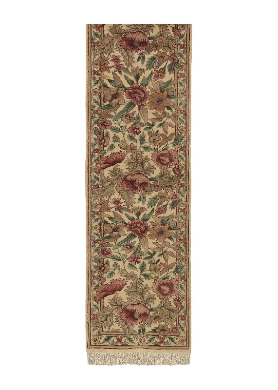 Oriental Rug Pakistani Handmade Runner Transitional 2'6"x11'2" (3x11) Whites/Beige Pink Green Pictorial Floral Design #25432