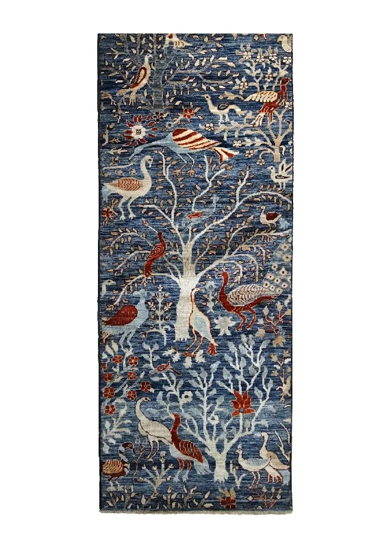 Oriental Rug Pakistani Handmade Runner Transitional 2'7"x11'9" (3x12) Blue Tree of Life Animals Design #A35064