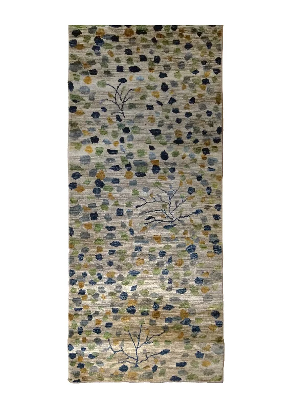 Oriental Rug Pakistani Handmade Runner Transitional 2'7"x7'7" (3x8) Whites/Beige Green Floral Design #A35100