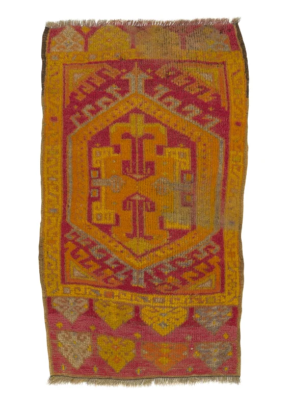 Oriental Rug Turkish Handmade Area Antique Tribal 1'7"x2'11" (2x3) Yellow/Gold Pink Geometric Design #26184