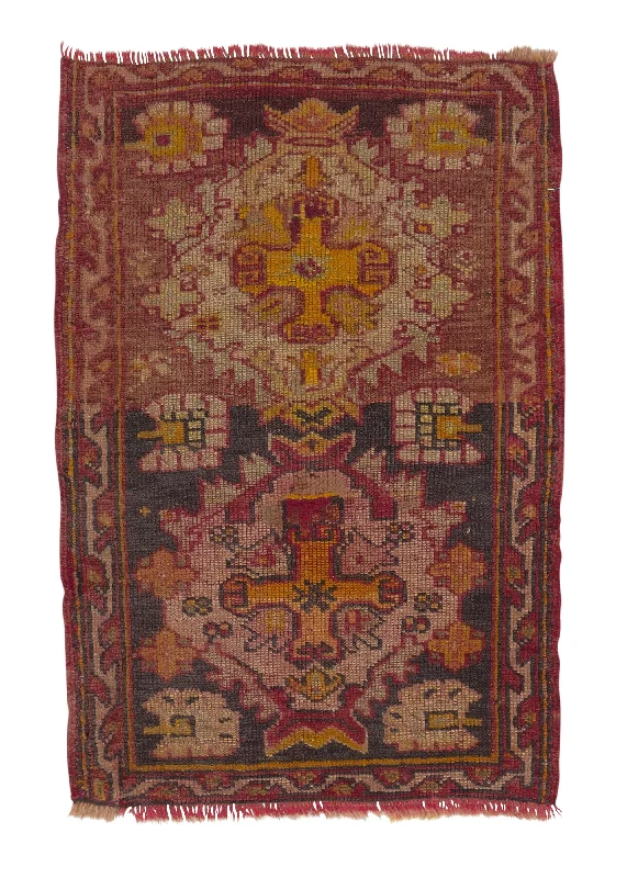 Oriental Rug Turkish Handmade Area Antique Tribal 1'8"x2'6" (2x3) Yellow/Gold Red Geometric Design #34361