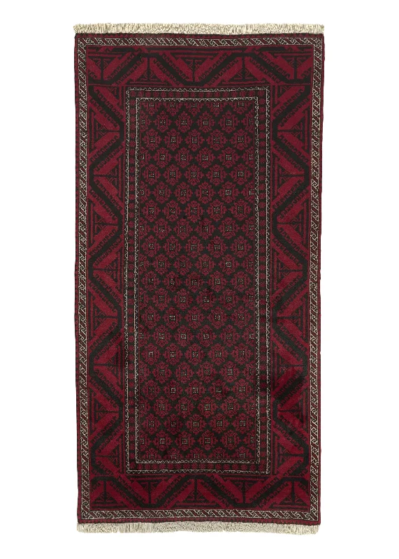 Persian Rug Baloch Handmade Area Runner Tribal 3'9"x7'6" (4x8) Red Black Bokhara Design #31900