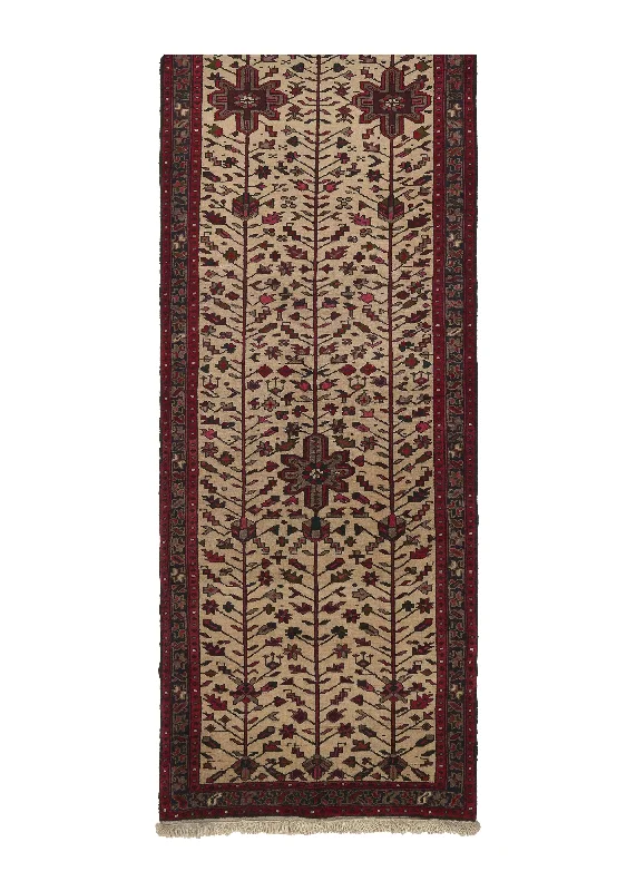 Persian Rug Gharajeh Handmade Runner Tribal 2'10"x12'9" (3x13) Whites/Beige Red Geometric Design #18134