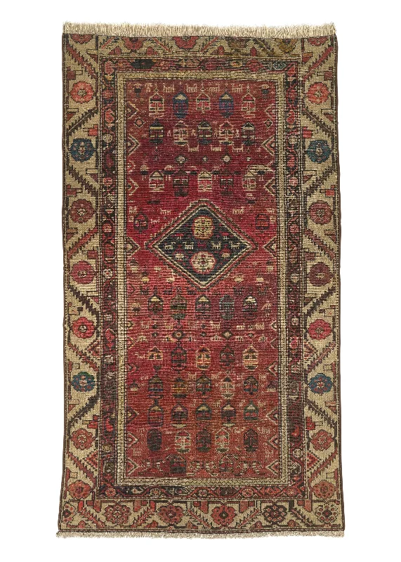 Persian Rug Hamadan Handmade Area Runner Antique Tribal 3'11"x6'6" (4x7) Red Whites/Beige Geometric Design #26182