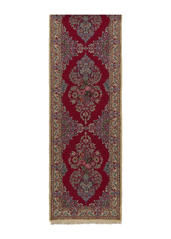 Persian Rug Isfahan Handmade Runner Traditional 2'8"x12'9" (3x13) Red Open Field Vase Floral Design #17861