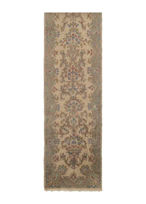 Persian Rug Kerman Handmade Runner Traditional 2'6"x18'6" (3x19) Whites/Beige Floral Design #32271