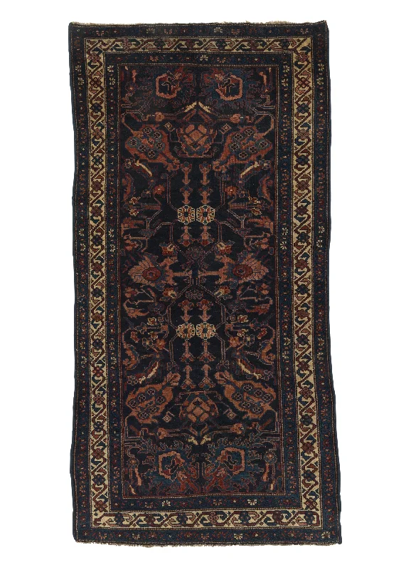 Persian Rug Kurdistan Handmade Area Runner Antique Tribal 3'7"x7'6" (4x8) Blue Whites/Beige Floral Design #27420