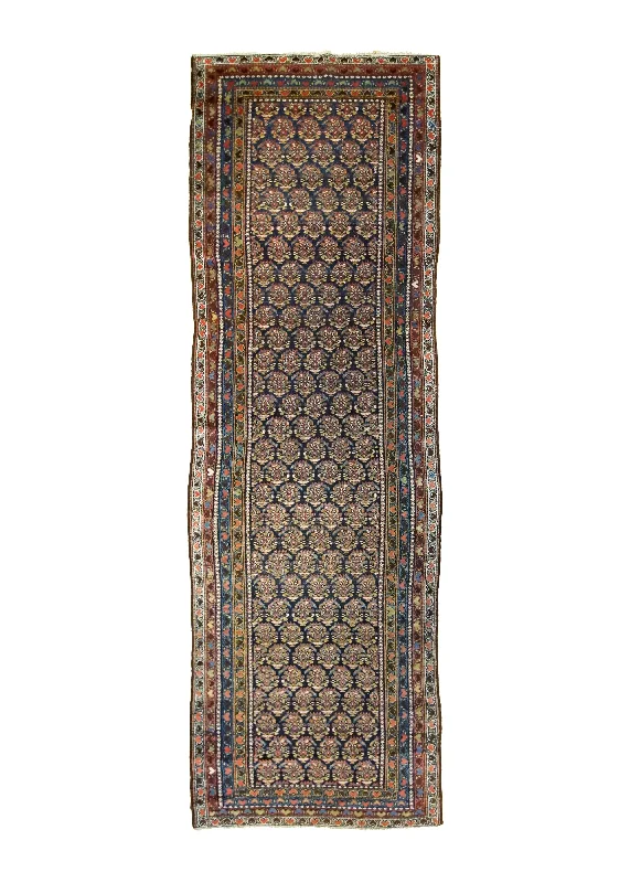 Persian Rug Kurdistan Handmade Runner Antique Tribal 3'10"x12'0" (4x12) Blue Paisley/Boteh Vintage Design #A35085