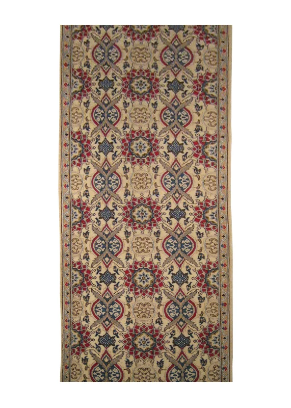 Persian Rug Nain Handmade Runner Traditional 2'9"x12'7" (3x13) Whites/Beige Blue Red Floral Design #A10862