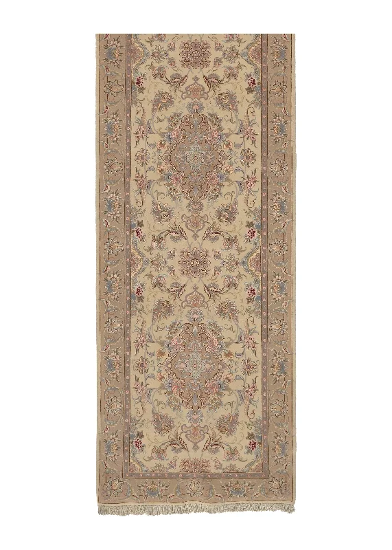 Persian Rug Tabriz Handmade Runner Traditional 3'1"x13'11" (3x14) Whites/Beige Purple Naghsh Floral Design #34657