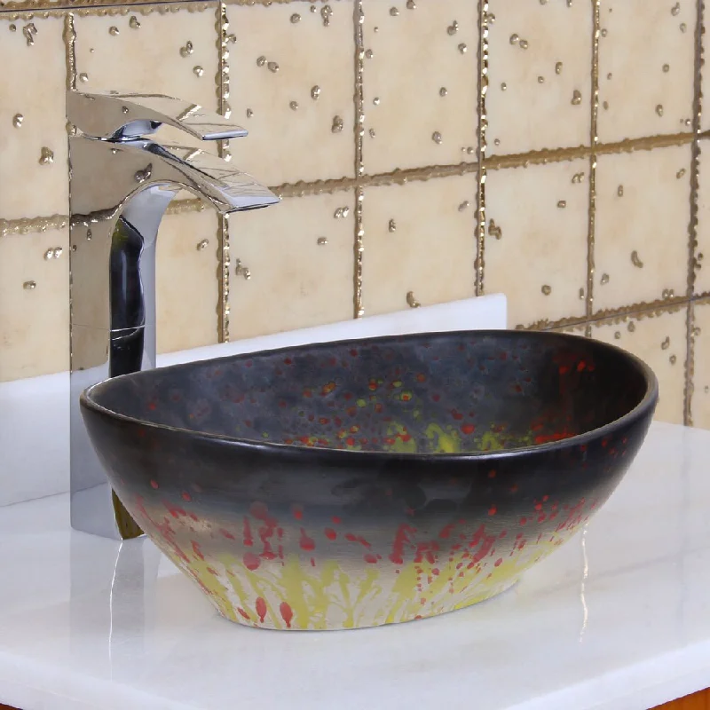 Elite 1561 Oval FireworksGlaze Porcelain Ceramic Bathroom Vessel Sink