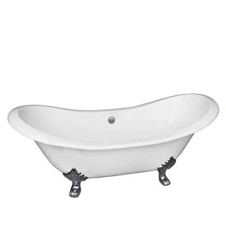 Freestanding Tub Macon 61 Inch Double Slipper Oval Cast Iron White/White Lion Paw Feet 7 Inch Center Faucet Holes