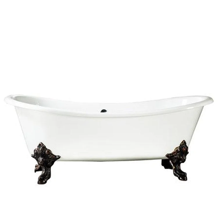 Freestanding Tub Nelson 73 Inch Double Slipper Oval Cast Iron White/Polished Brass Imperial Feet 7 Inch Center Faucet Holes