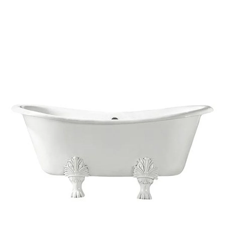 Freestanding Tub Markus 66 Inch Double Slipper Oval Cast Iron White/Polished Chrome Lion Paw Feet No Faucet Holes