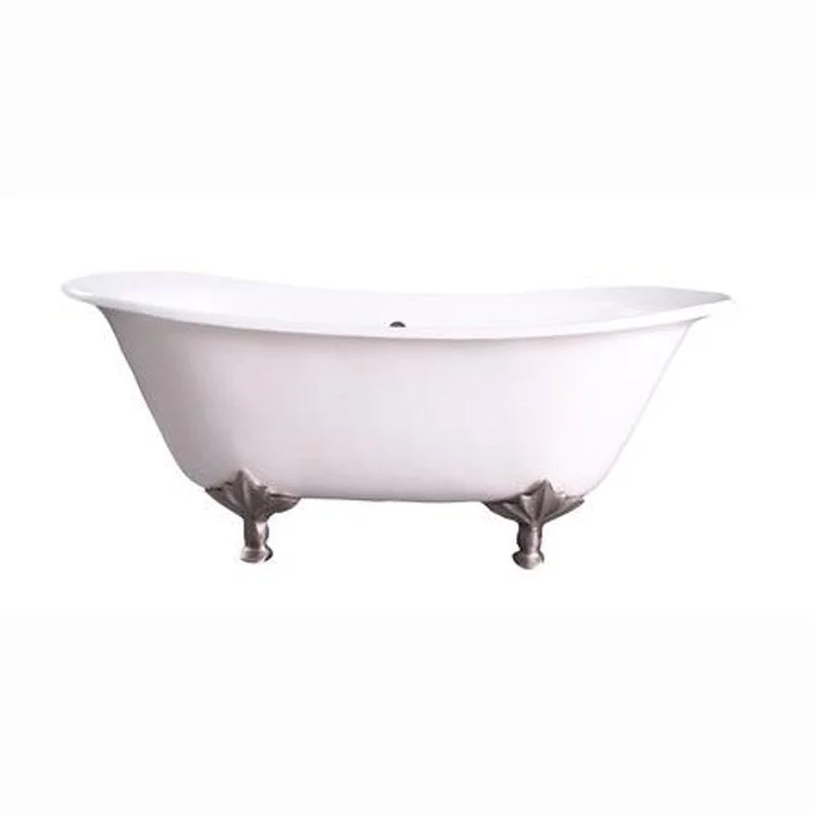 Freestanding Tub Maxmillian 67 Inch Double Slipper Oval Cast Iron White/Bisque Leaf Feet No Faucet Holes